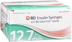 BD Insulin Syringe 30G - Ultrafine Insulin Syringe 30 Gauge, 1cc, 1/2&quot; Needle - 100 Count