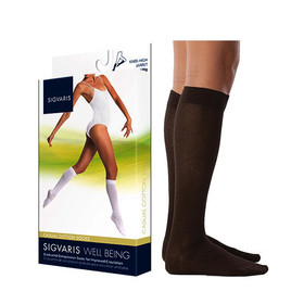 Sigvaris Casual Cotton Compression Socks, Calf-High, 15 to 20mmHg, Closed Toe, Unisex, Size C, Brown