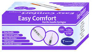 Easy Comfort Insulin Syringe 32g 1/2cc 5/16in