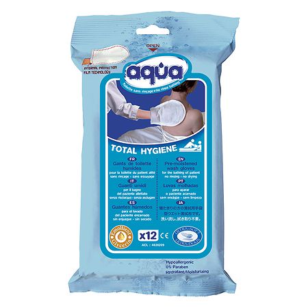 Cleanis Aqua Pre-Moistened Wash Gloves, Total Hygiene - 12.0 ea