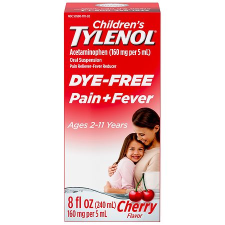 Children's TYLENOL Pain + Fever Medicine, Dye-Free Cherry - 8.0 fl oz