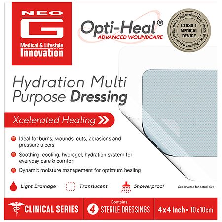 Neo G Opti-Heal Advanced Hydration Multipurpose Dressing 4 x 4 (10 x10 cm) - 4.0 ea