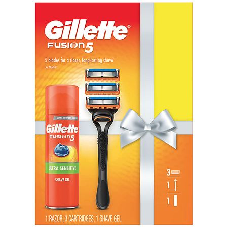Gillette Fusion5 Razor for Men, Handle, 3 Razor Blade Refills + Fusion Ultra Sens Shave Gel - 1.0 set