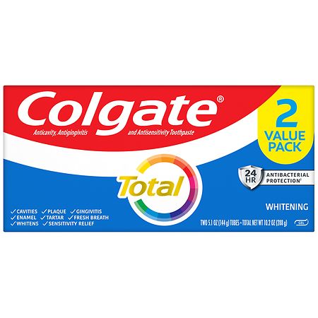Colgate Total Whitening Toothpaste Gel Pack Mint - 5.1 oz x 2 pack