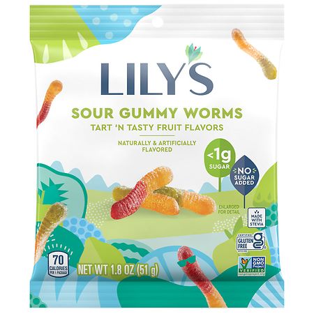 Lily's Assorted Gummy Worms, Gluten Free, Kosher, No Sugar Added - 1.8 oz
