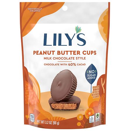 Lily's Milk Chocolate Style Peanut Butter No Sugar Added Cups, Gluten Free, Bag Milk Chocolate Style - 3.2 oz