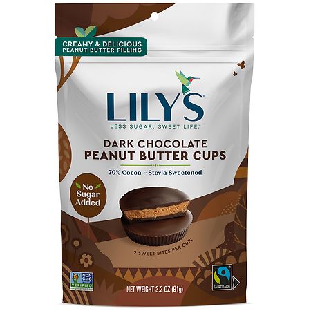 Lily's Dark Chocolate Style Peanut Butter No Sugar Added Cups, Gluten Free, Bag Dark Chocolate Style - 3.2 oz