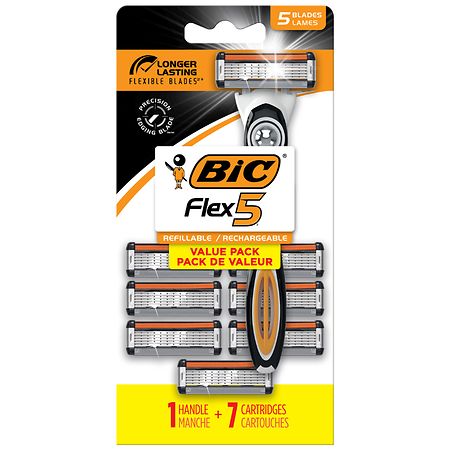 BIC 5 Blade Razors for a Smooth Shave, 1 Handle & 7 Cartridges, Shaving Kit - 8.0 ea