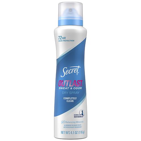 Secret Outlast Dry Spray Antiperspirant Deodorant Completely Clean - 4.1 oz