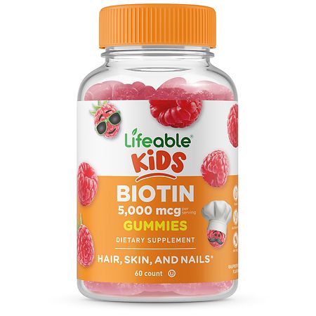Lifeable Kids Biotin 5000 mcg Hair, Skin, Nails Gummies Raspberry - 60.0 EA