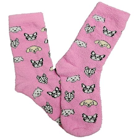 Modern Expressions Cozy Dog Printed Socks Pink - 4-10 1.0 pr
