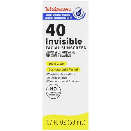 Walgreens 40 Invisible Facial Sunscreen - 1.7 fl oz