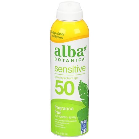 Alba Botanica Sensitive Broad Spectrum SPF 50 Sunscreen Spray Fragrance Free - 5.0 fl oz