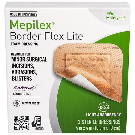 Mepilex Border Flex Lite Flexible, All-In-One Silicone Foam Adhesive Dressing 4 x 4 - 3.0 ea
