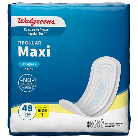 Walgreens Maxi Pads, Regular, Wingless Size 1 (ct. 48) - 48.0 ea